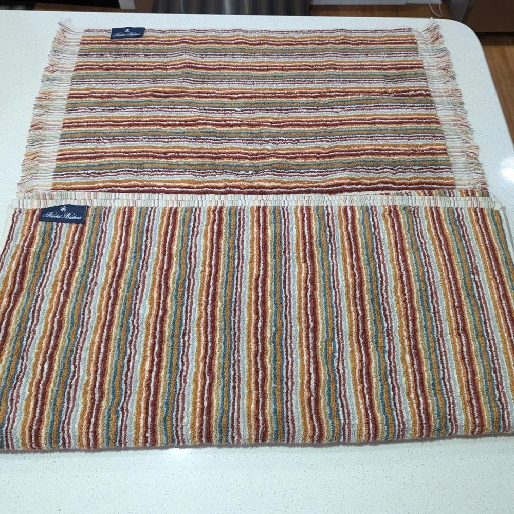 Retro Brooks Brothers Hand Towel Set Retro Multicolor Striped Cotton‎ Fringe